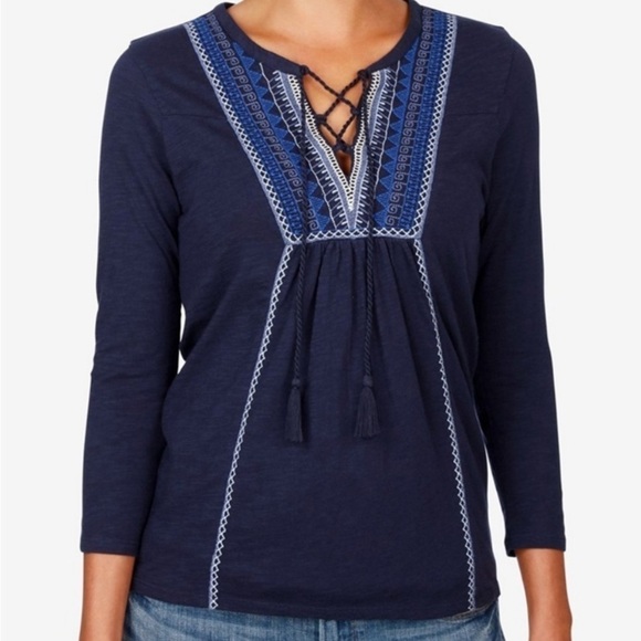 Lucky Brand Boho lace up embroidered shirt size XS - Picture 1 of 1